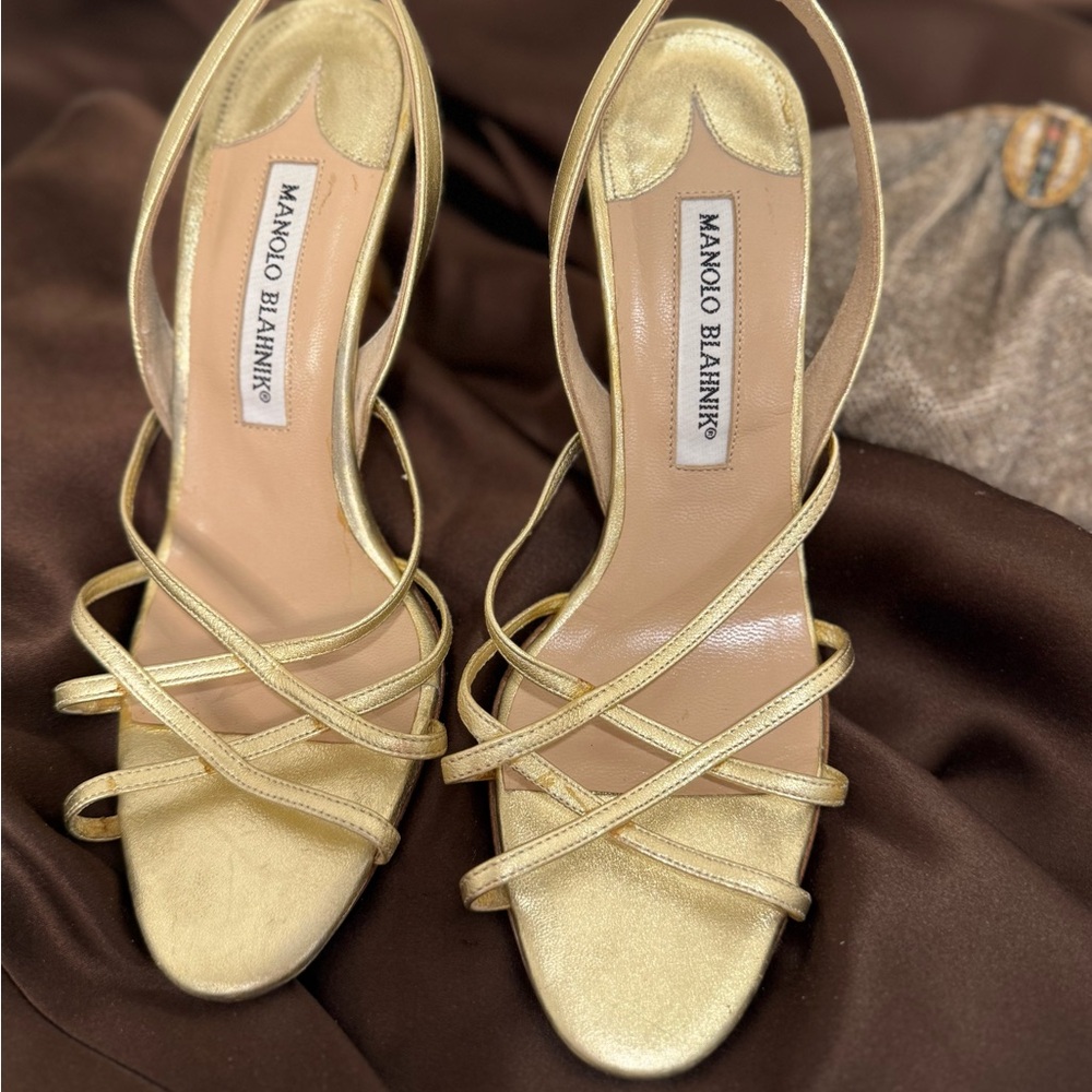 Manolo Blahnik Elegant Gold Strappy Heels
